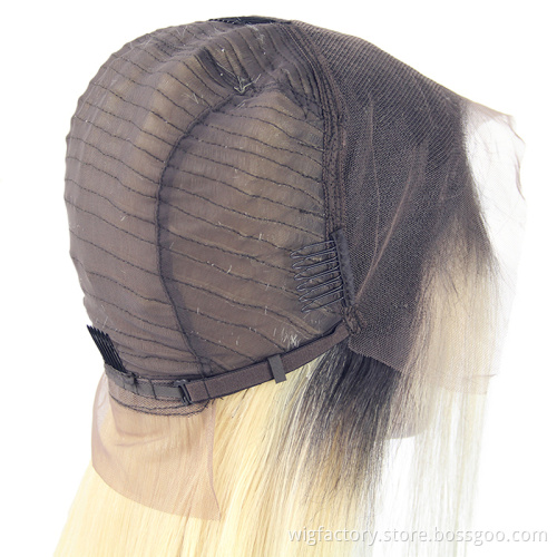 Fashion natural wave ombre blonde human hair wig, ombre blonde wigs, blonde ombre pre plucked wig